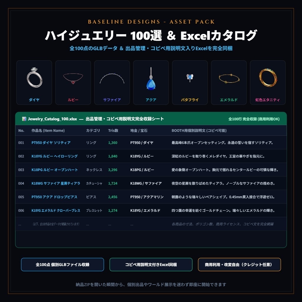 【ジュエリースタジオ 】 ジュエリージェネレーター(Cluster,VRCHAT対応)100アイテム梱包