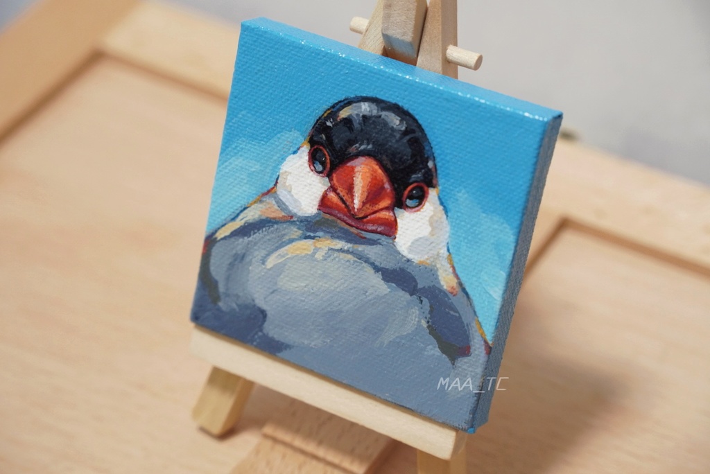 【アクリル画】証明写真な桜文鳥 7.5cm角キャンバス