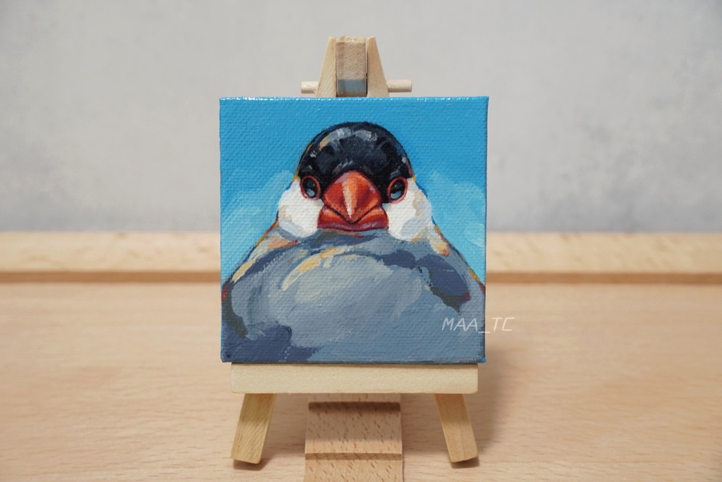 【アクリル画】証明写真な桜文鳥 7.5cm角キャンバス