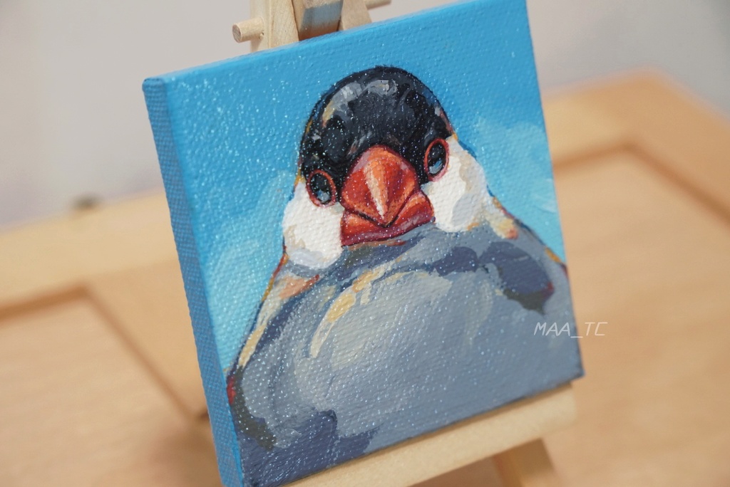 【アクリル画】証明写真な桜文鳥 7.5cm角キャンバス