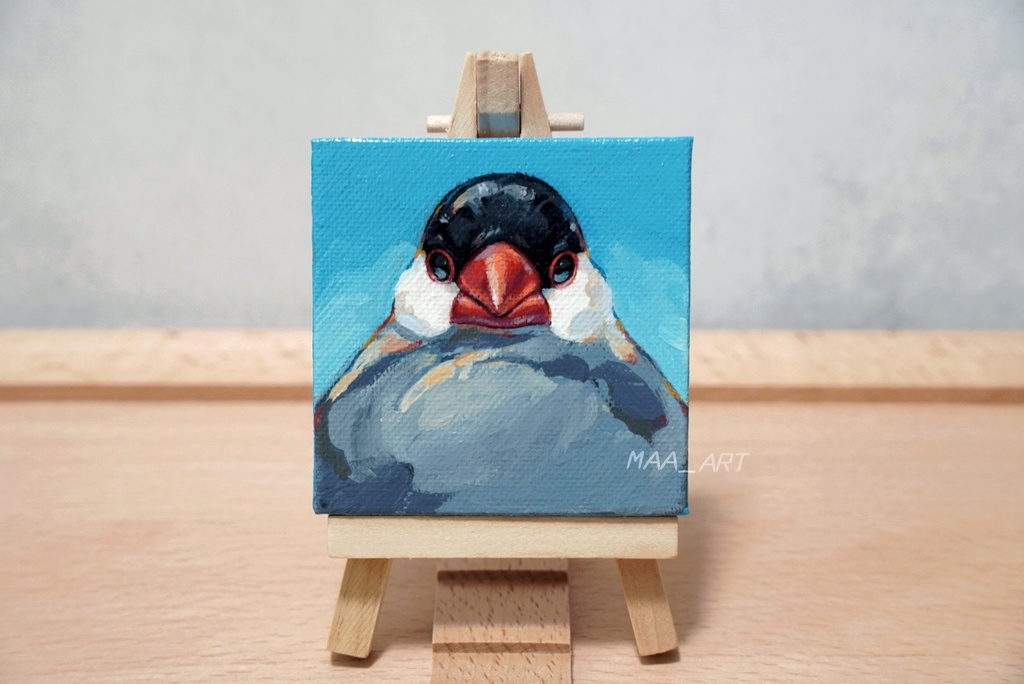 【アクリル画】証明写真な桜文鳥 7.5cm角キャンバス