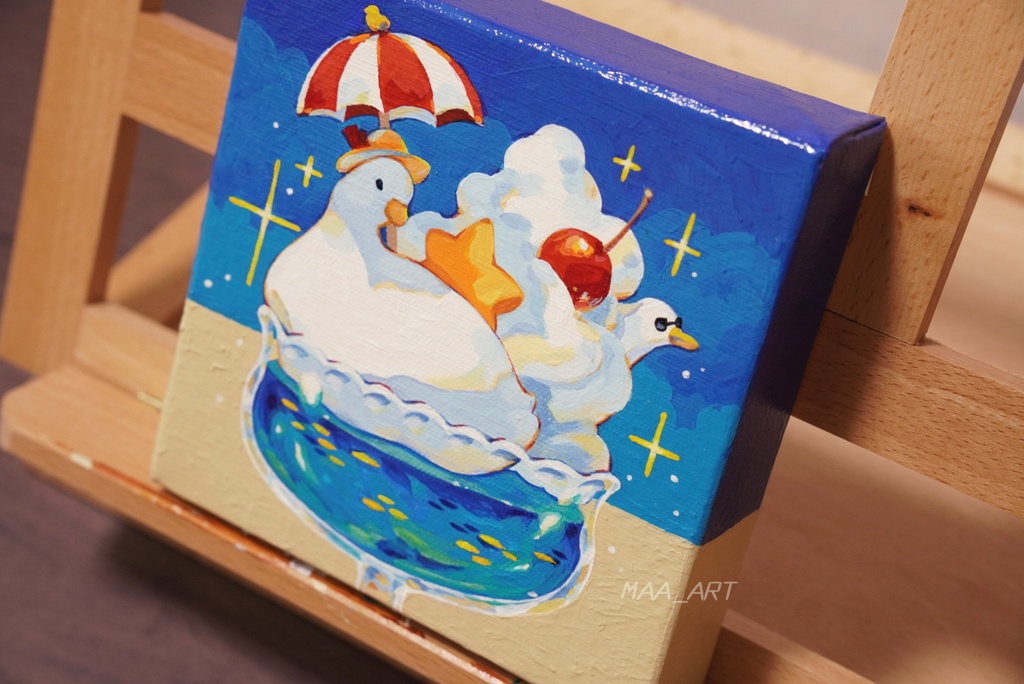 【アクリル画】まっしろアヒルのサマーフロート