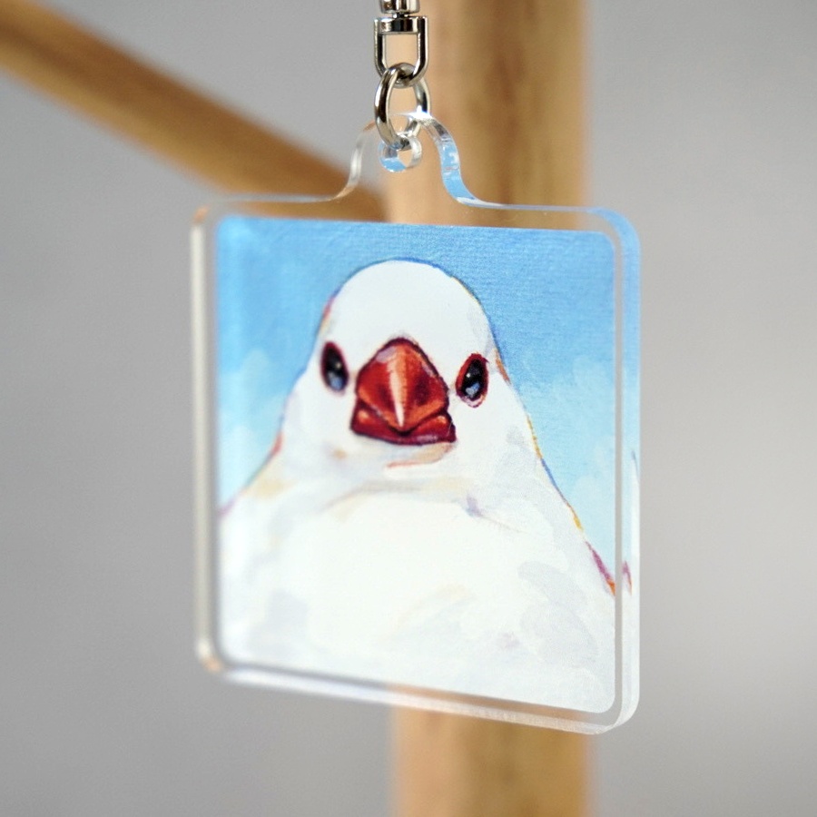 証明写真な白文鳥【アクリルキーホルダー】