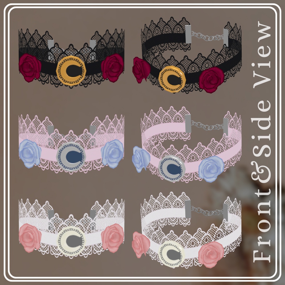 【VRChat】ゴシック風 バラ咲く月明かりのレースチョーカー