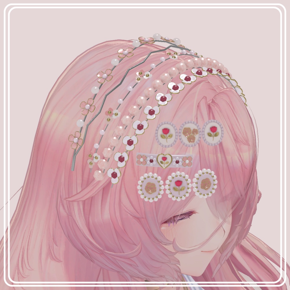 【VRChat】クラシカルなお花のヘアアクセサリーセット