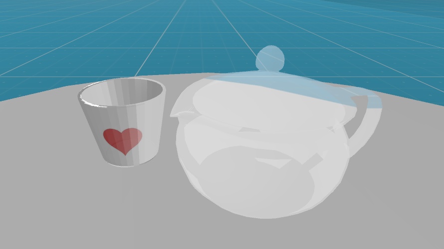 ガラスの急須とコップの3Dモデル