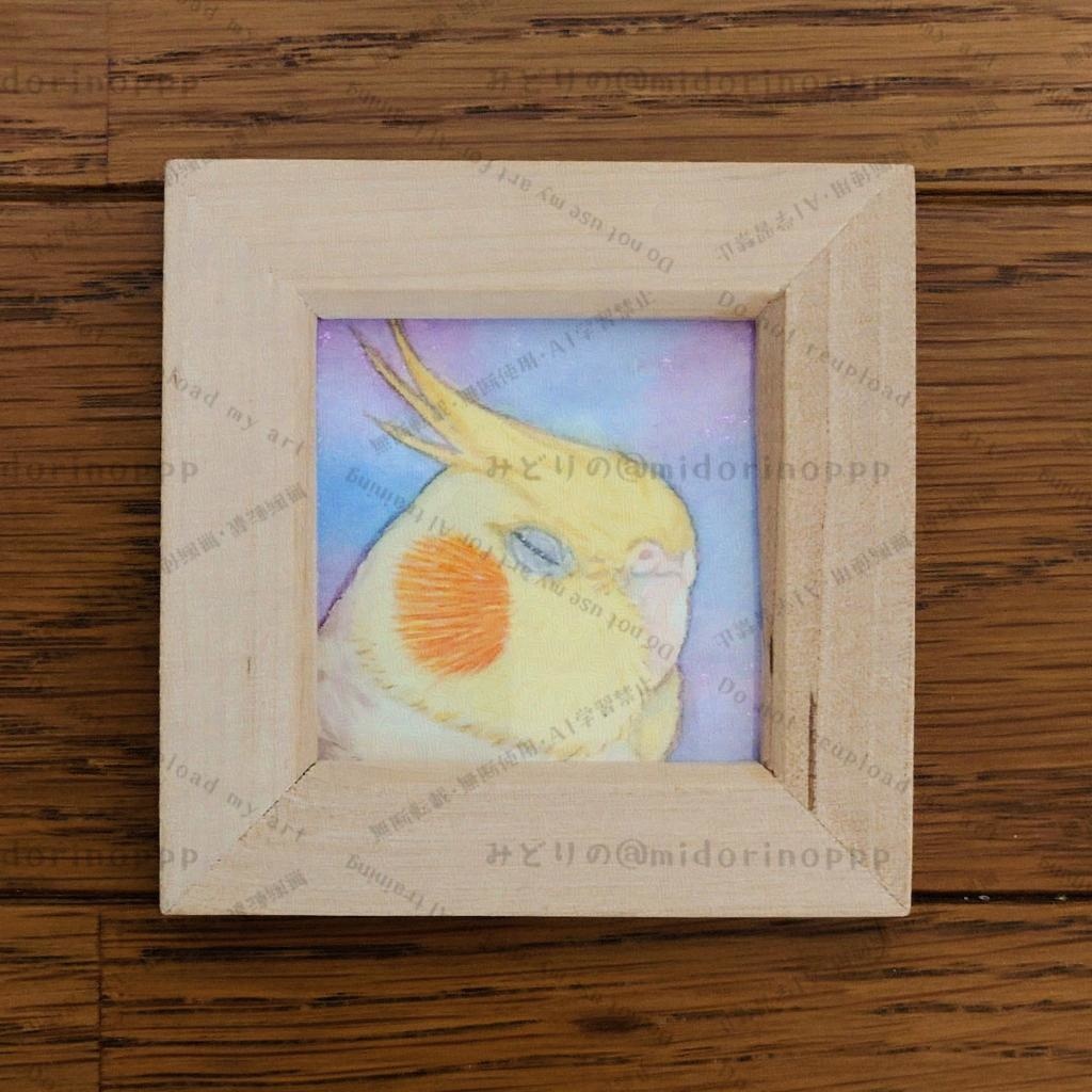 【ミニ原画】オカメインコのおかお（シナモンパールパイド）