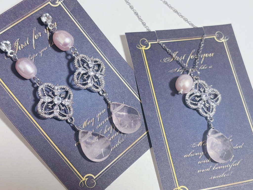 にじさんじ 星導ショウ 「恋の魔法」モチーフ ローズクォーツのピアス･イヤリング＆ネックレス