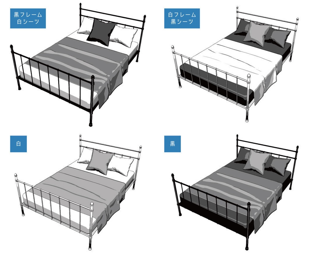 【漫画用3D】パイプベッド(ダブル・シングル)