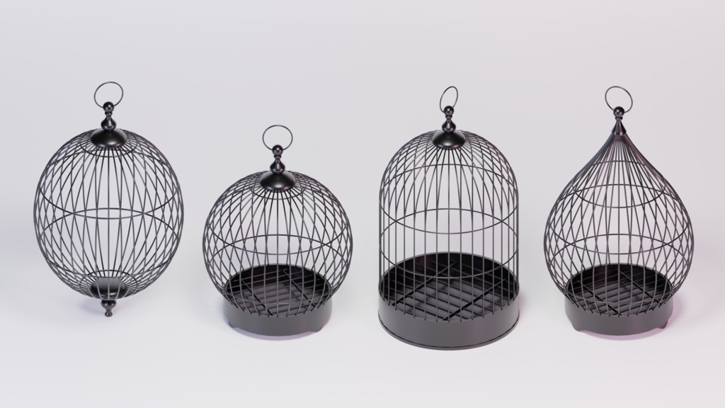 【漫画用3D】鳥かご5点セット(スタンド付き)