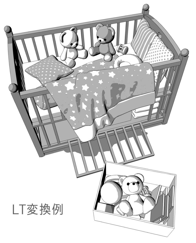 【漫画用3D】ベビーベッド&小物セット