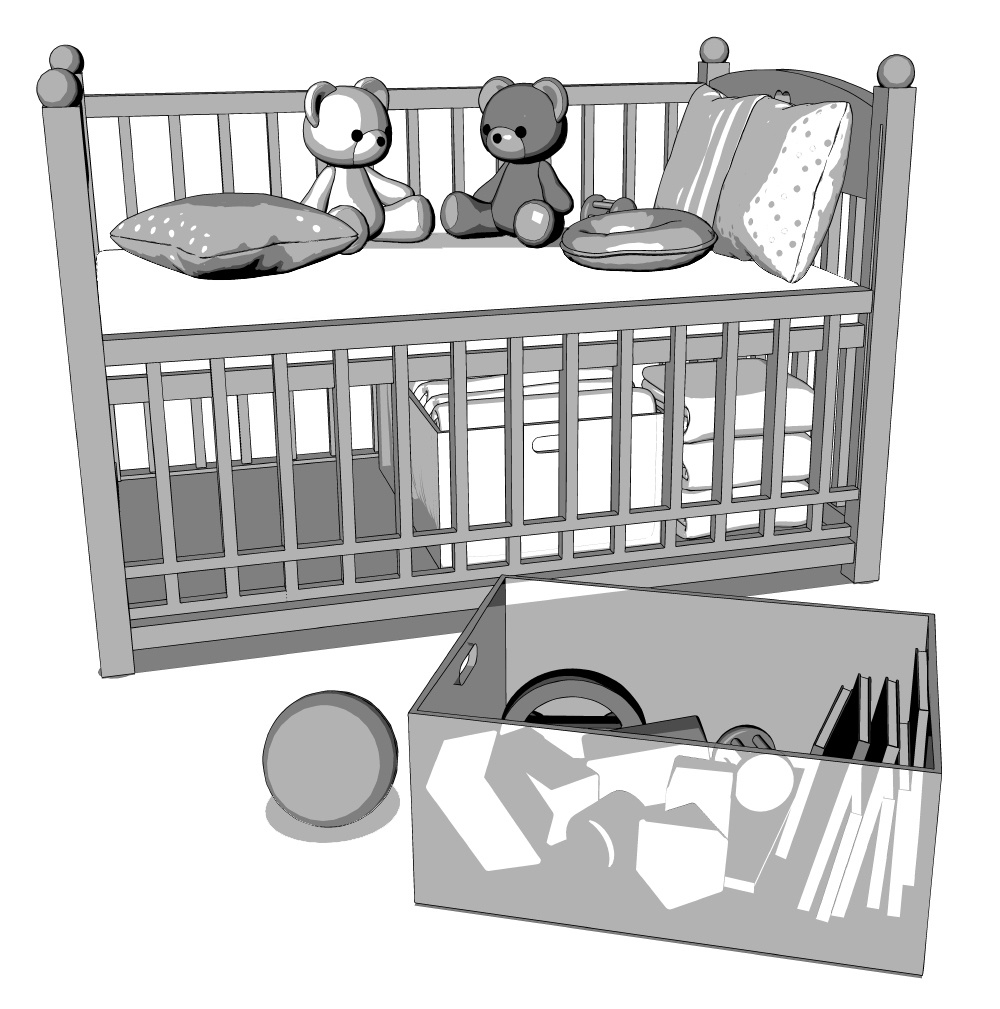 【漫画用3D】ベビーベッド&小物セット