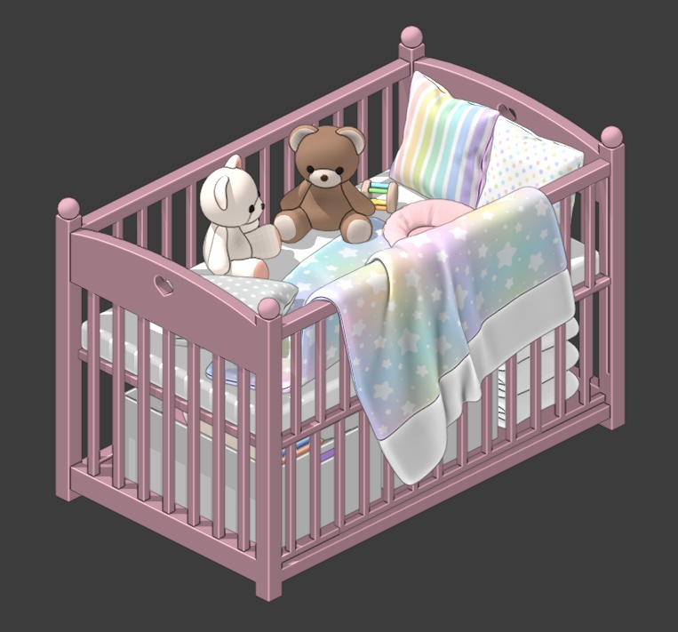 【漫画用3D】ベビーベッド&小物セット