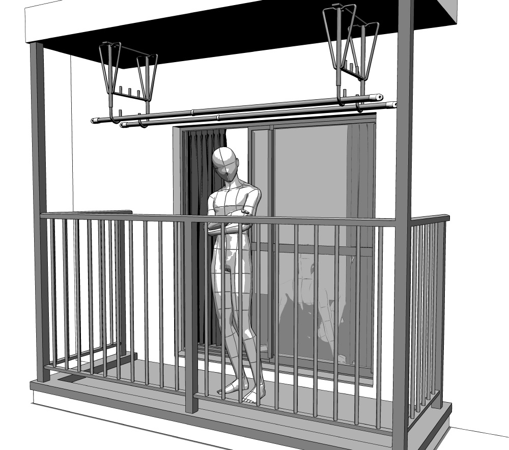 【漫画用3D】ベランダ付きの部屋(ベランダ2種・窓4種・カーテン4種付き)