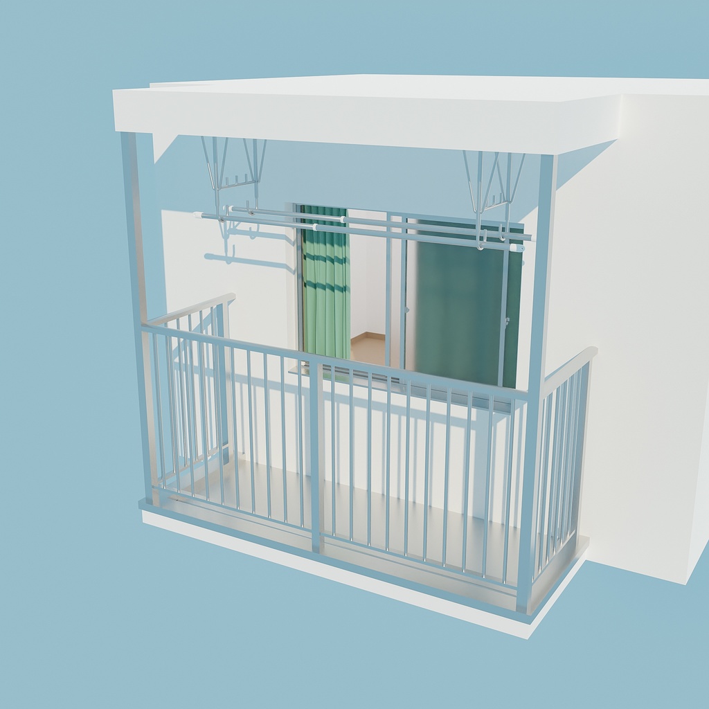 【漫画用3D】ベランダ付きの部屋(ベランダ2種・窓4種・カーテン4種付き)