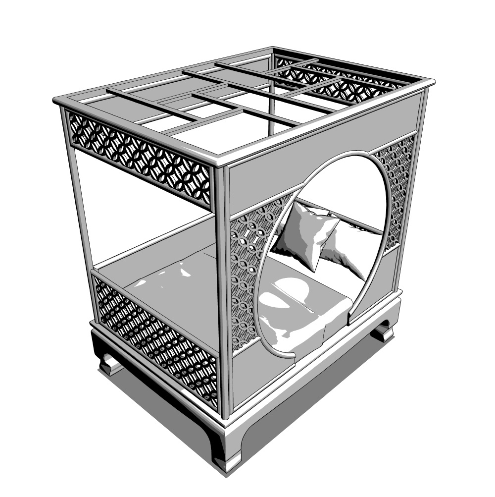 【漫画用3D】中華風天蓋ベッド2(デザイン4パターン)