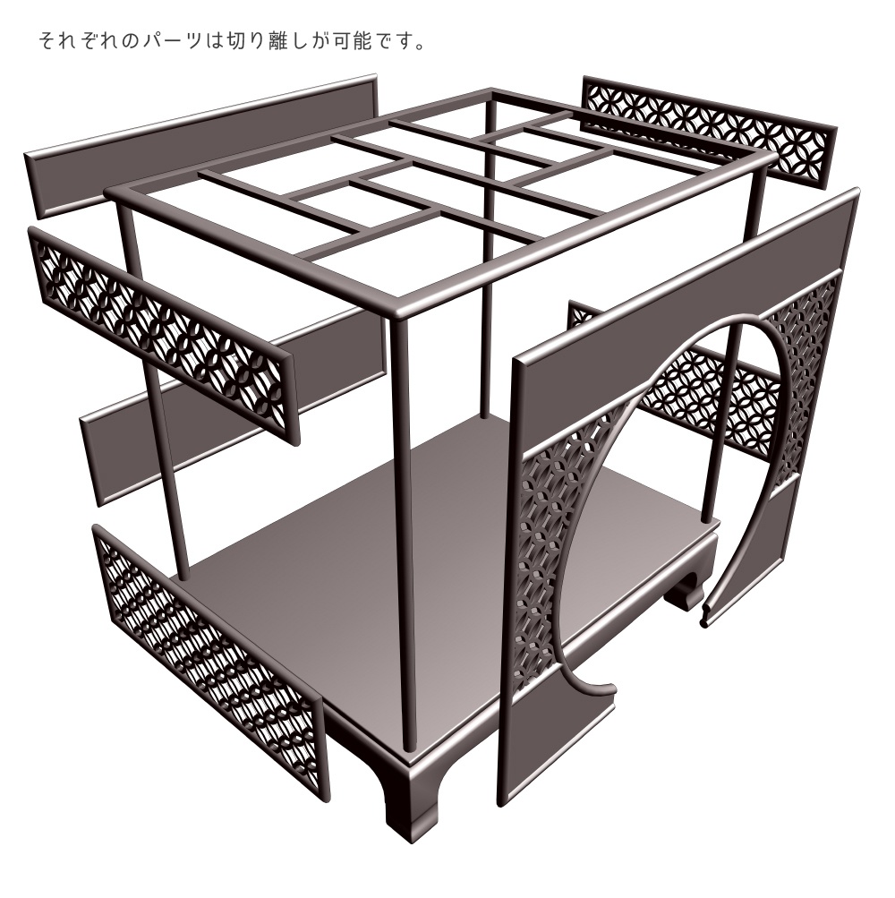 【漫画用3D】中華風天蓋ベッド2(デザイン4パターン)