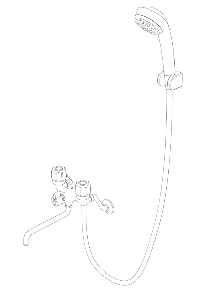 【漫画用3D】2ハンドル水道・シャワーあり/なし2種