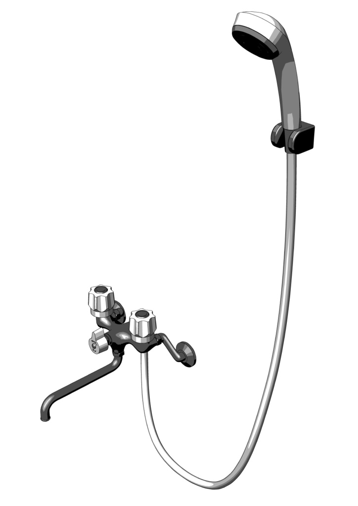 【漫画用3D】2ハンドル水道・シャワーあり/なし2種