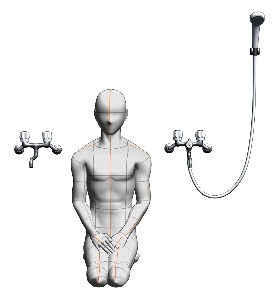 【漫画用3D】2ハンドル水道・シャワーあり/なし2種