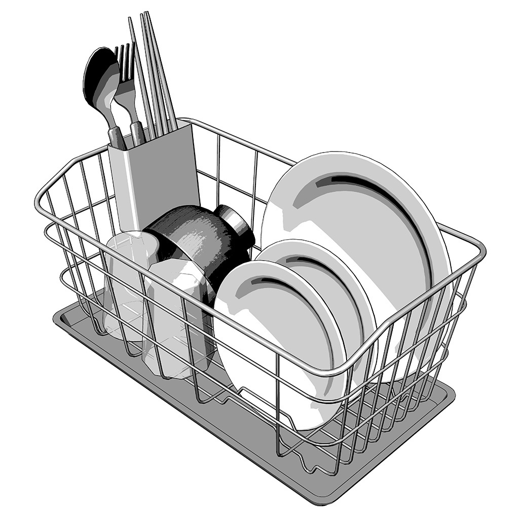 【漫画用3D】食器かごと食器のセット