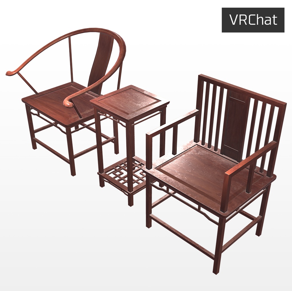 【VRChat】中華風の椅子とサイドテーブルのセット