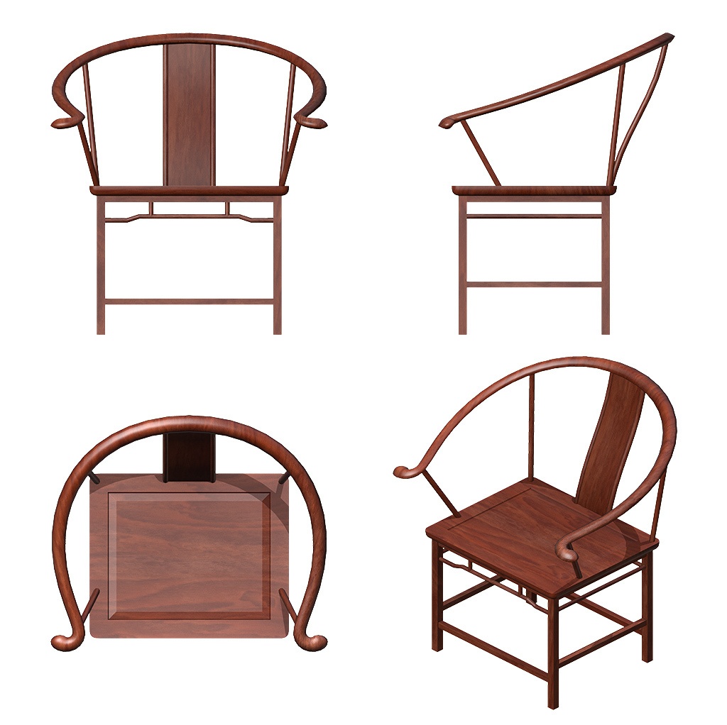 【漫画用3D】中華風の椅子とサイドテーブルのセット