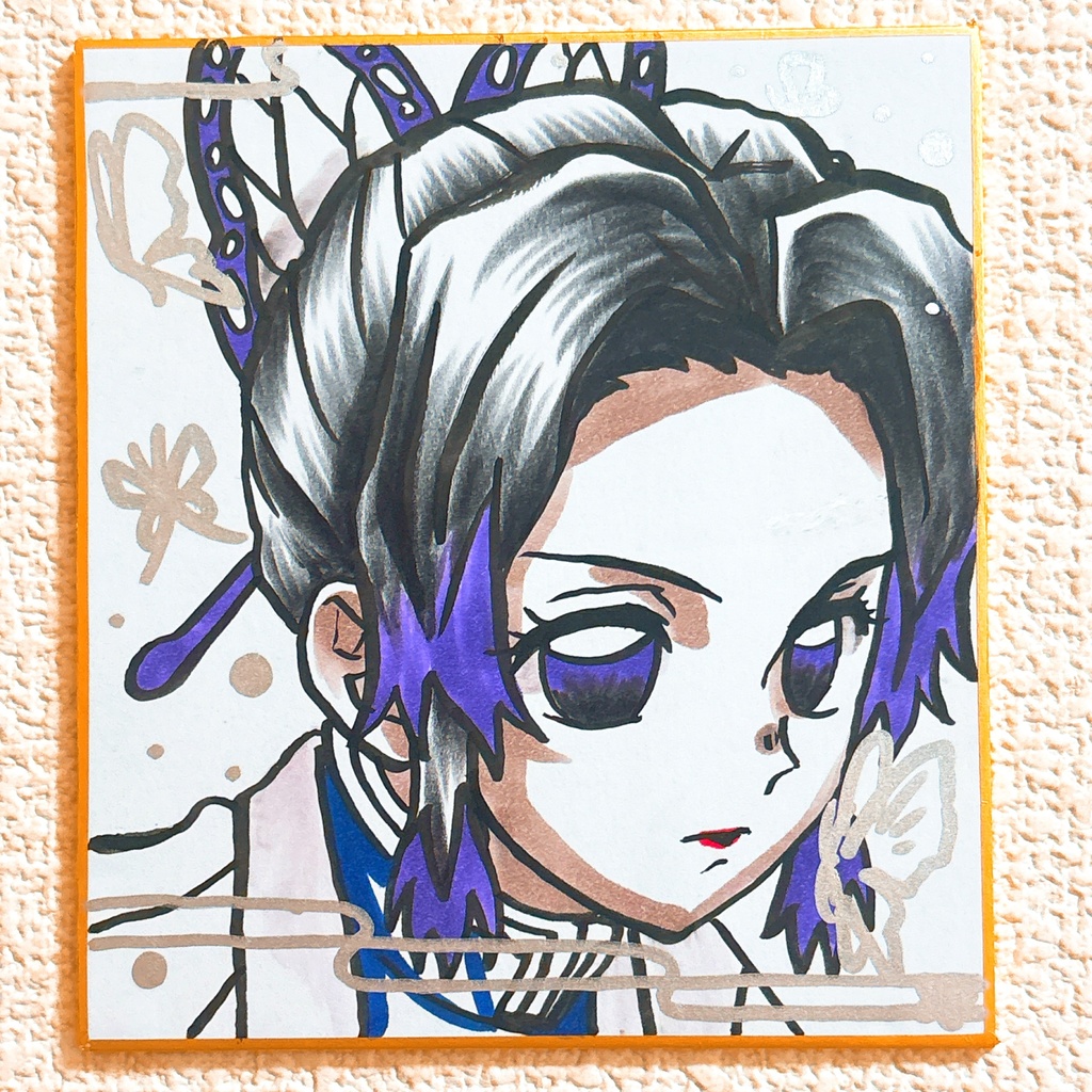 鬼滅の刃 胡蝶しのぶ 手描き色紙イラスト