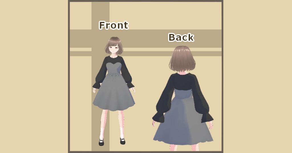 【Vroid】ビスチェ風胸元切り替えワンピ