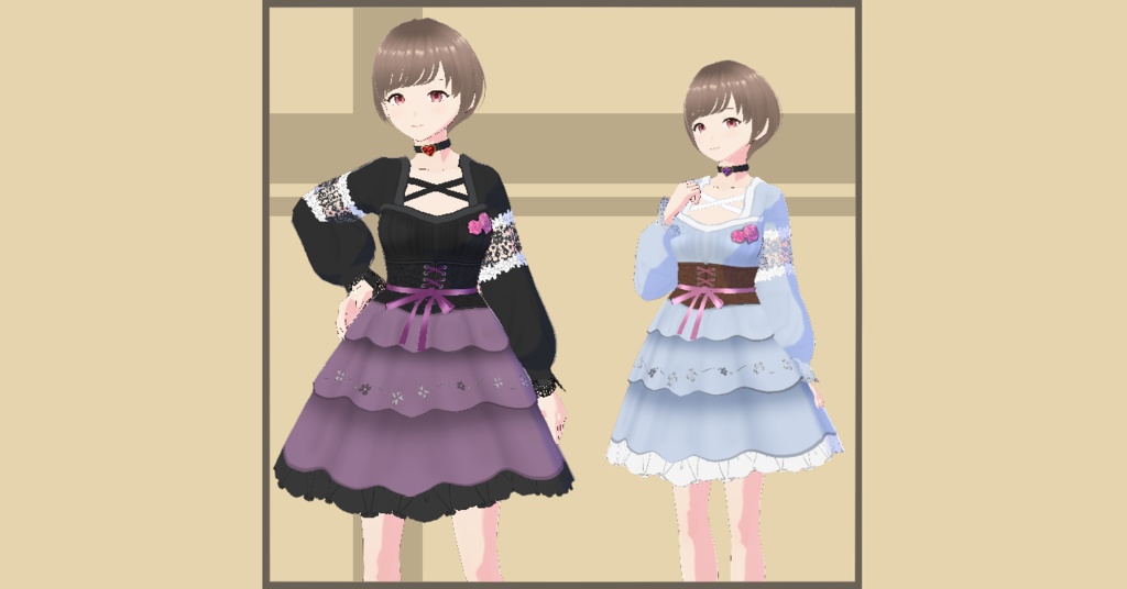 【Vroid】バラモチーフ付きドレス