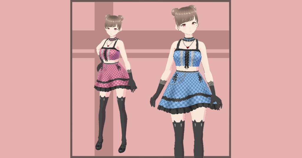 【Vroid】猫耳ニーソックスハートアクセ付き小悪魔的セットアップ