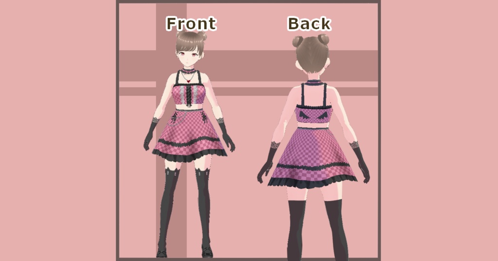 【Vroid】猫耳ニーソックスハートアクセ付き小悪魔的セットアップ