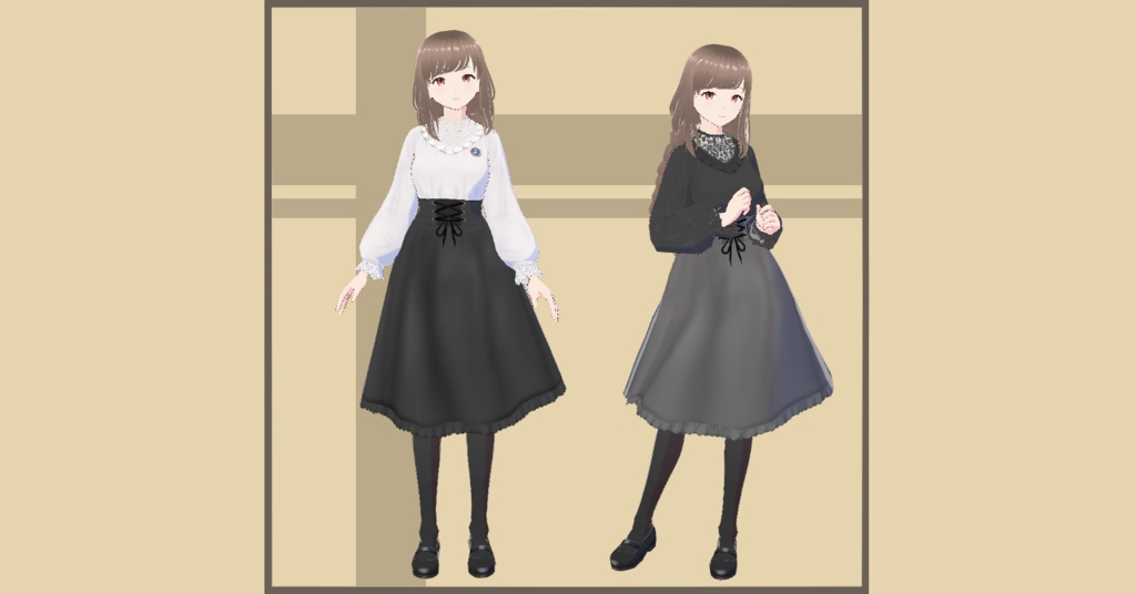 上品フリルレース使いブラウスとハイウエストコルセットスカート(取り外せるブローチ付き)