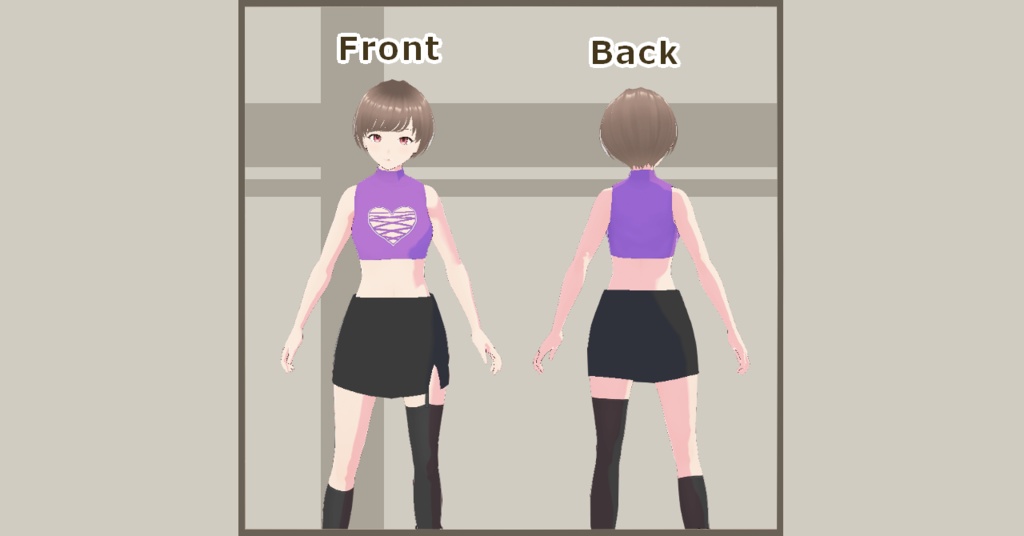 【Vroid】胸ハート開きトップススリットスカート