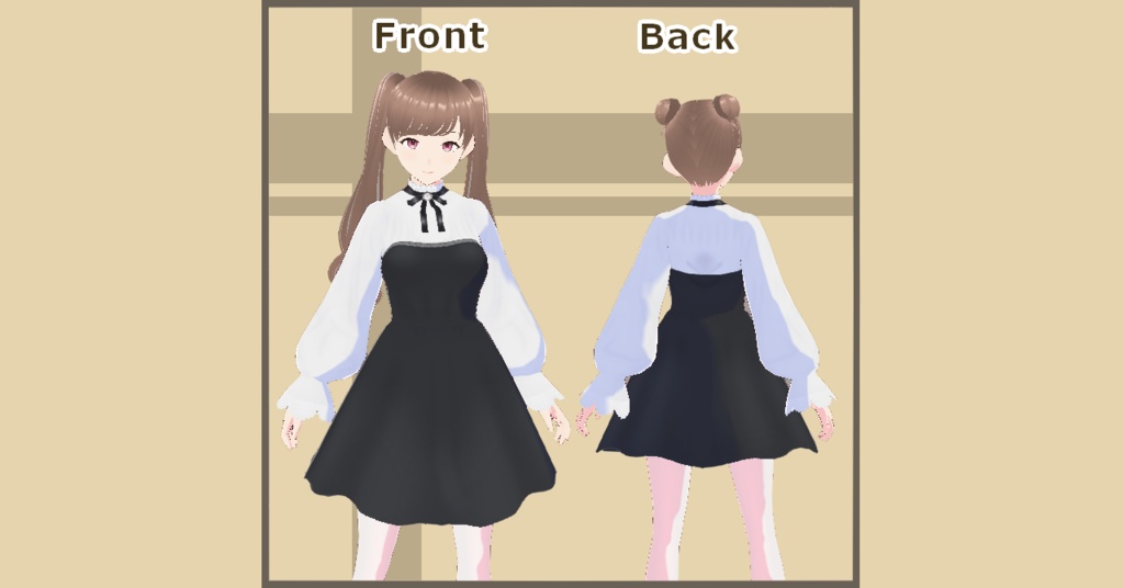 【VRoid】フリルネックリボンタイワンピ(7色)