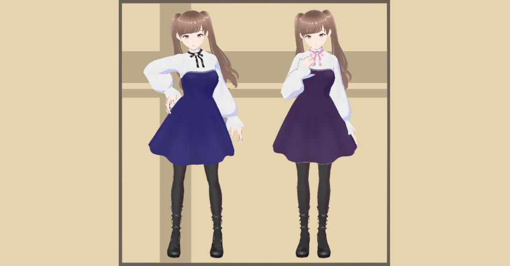 【VRoid】フリルネックリボンタイワンピ(7色)