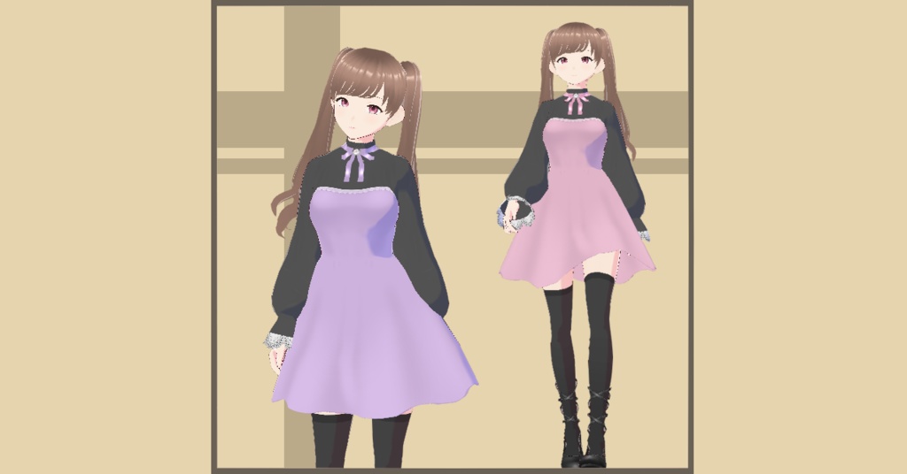 【VRoid】フリルネックリボンタイワンピ(7色)