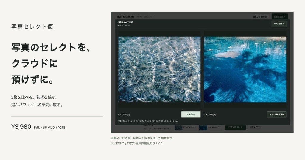 写真セレクト便|写真選定・2枚比較・コメント【PC用/買い切り/無料体験版あり】