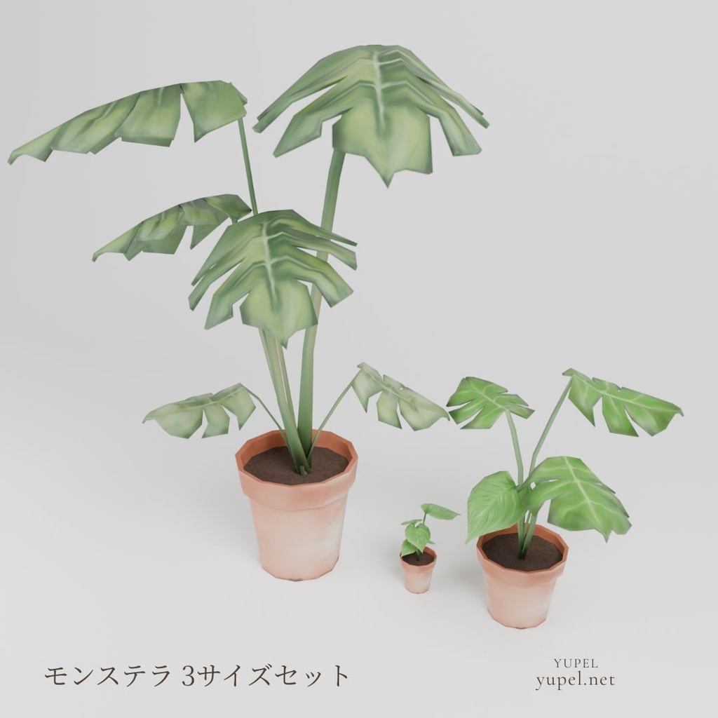 モンステラ 3サイズセット|ローポリ3Dモデル(FBX・GLB)