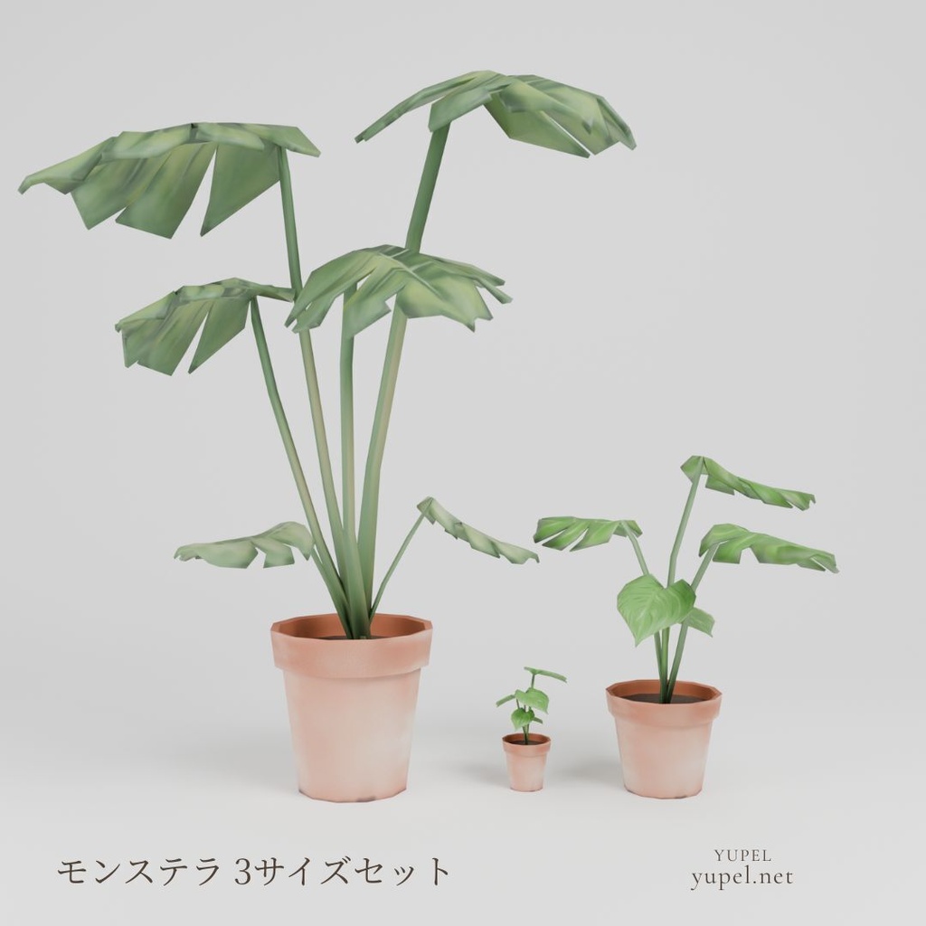 モンステラ 3サイズセット｜ローポリ3Dモデル（FBX・GLB）