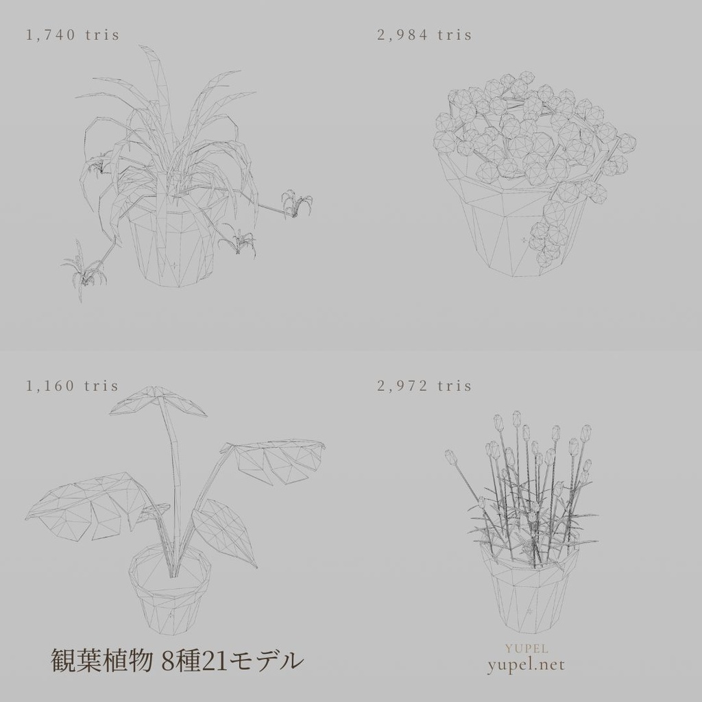 観葉植物 8種21モデル|ローポリ3Dモデル(FBX・GLB)