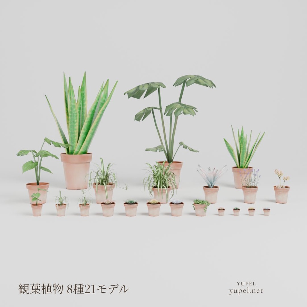 観葉植物 8種21モデル|ローポリ3Dモデル(FBX・GLB)