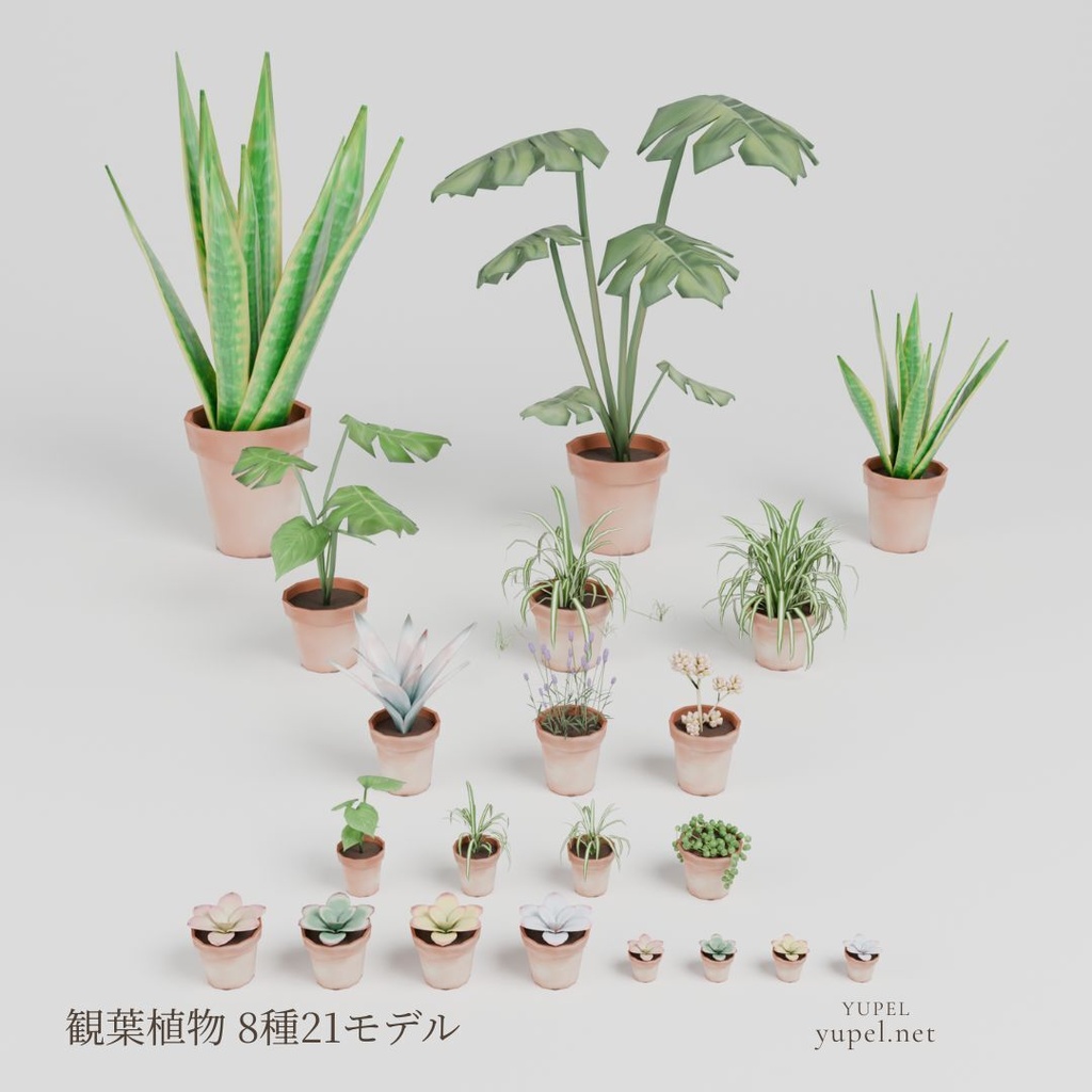 観葉植物 8種21モデル｜ローポリ3Dモデル（FBX・GLB）