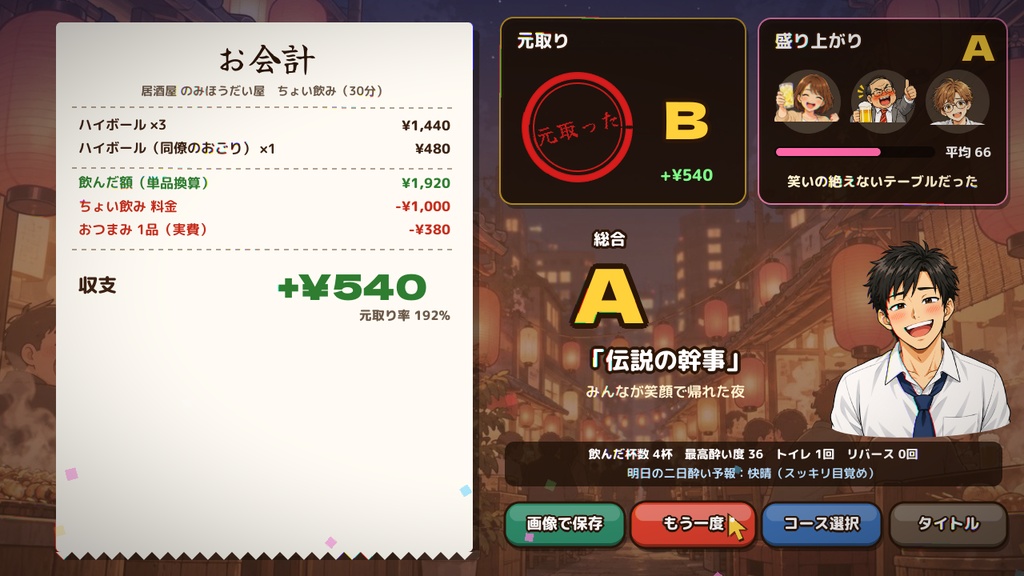 飲み放題で元を取れ! 居酒屋飲み放題ゲーム【Windows・体験版あり】