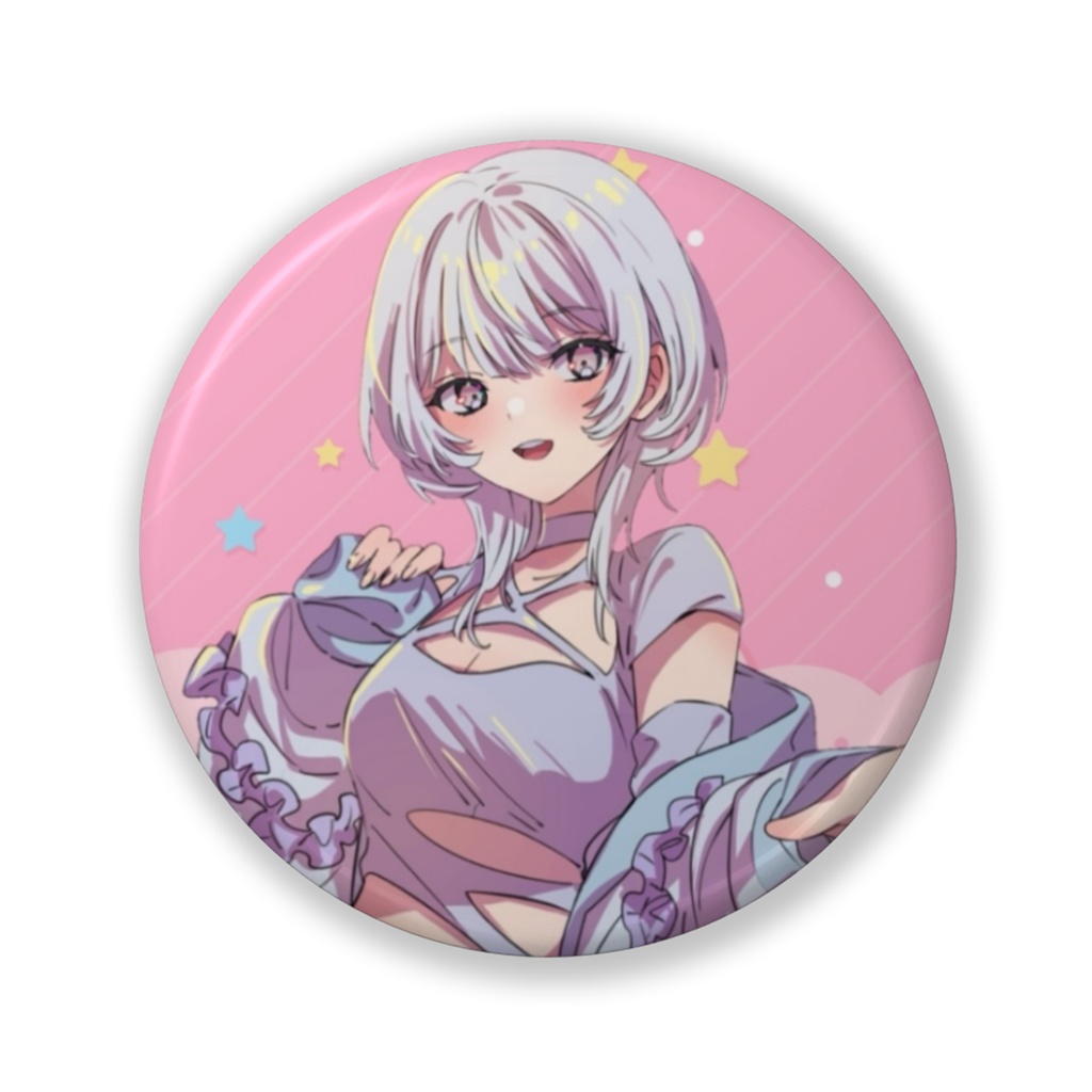 はやかわ 缶バッチ ピンク背景 32mm