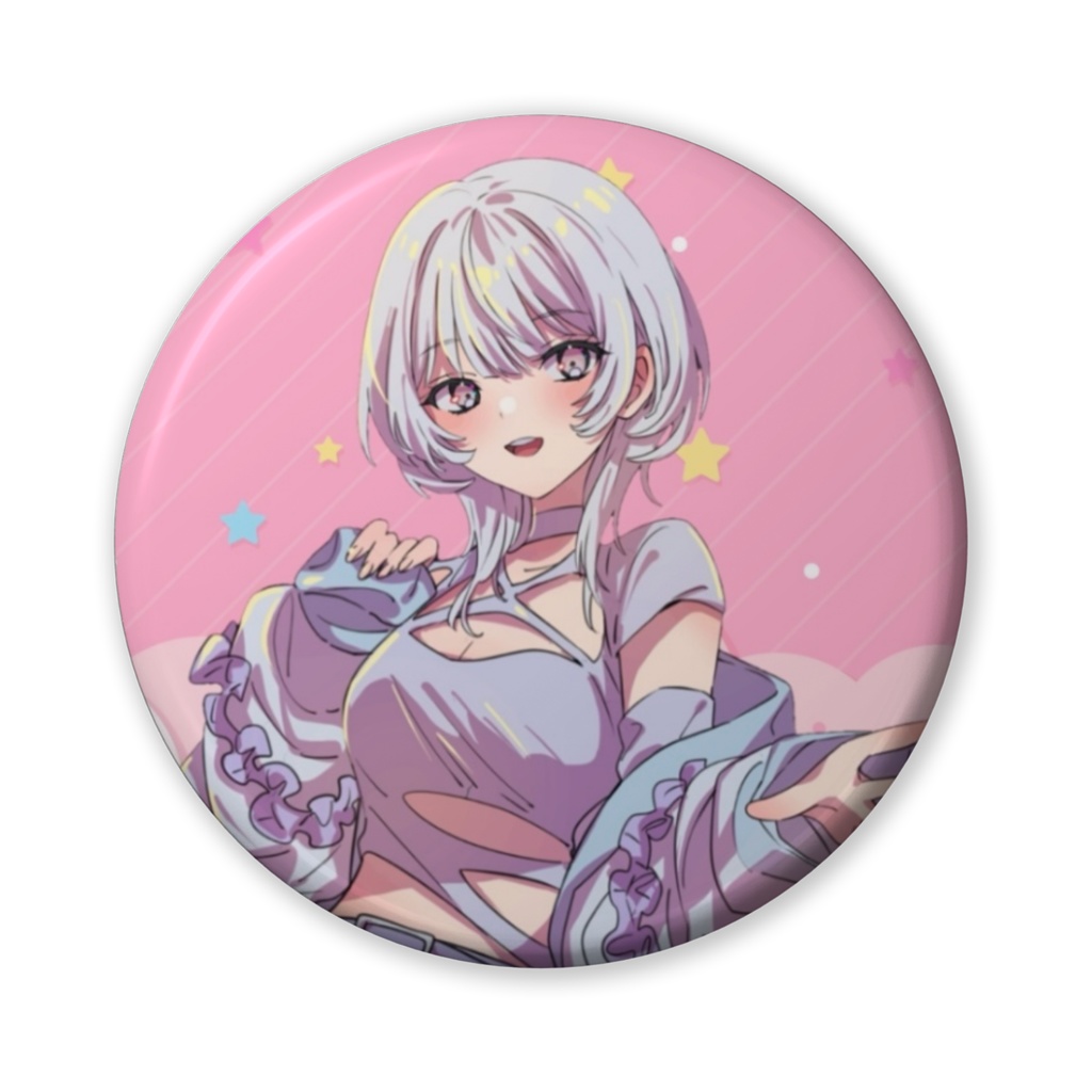 はやかわ 缶バッチ ピンク背景 56mm