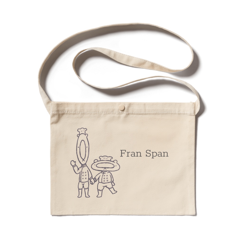 フランくんとスパンくんのサコッシュ(手繋ぎ白黒)