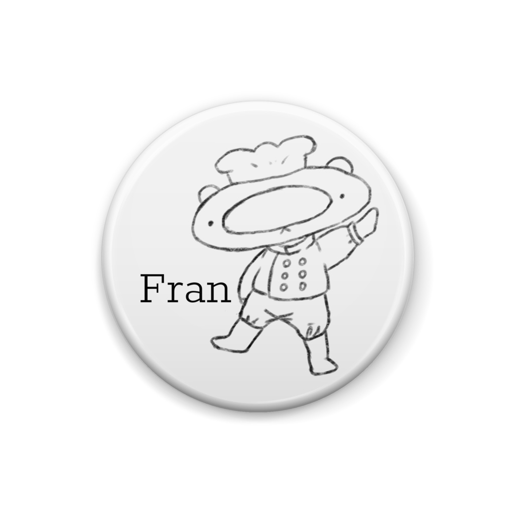 フランくん缶バッチ(白黒)