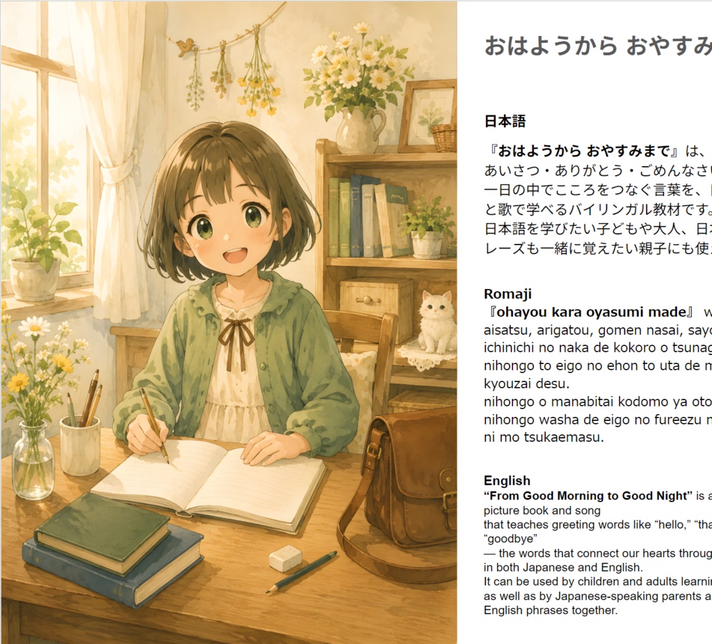 From Good Morning to Good Night — Japanese-English Bilingual Learning Picture Book 『おはようから おやすみまで』バイリンガル教材絵本