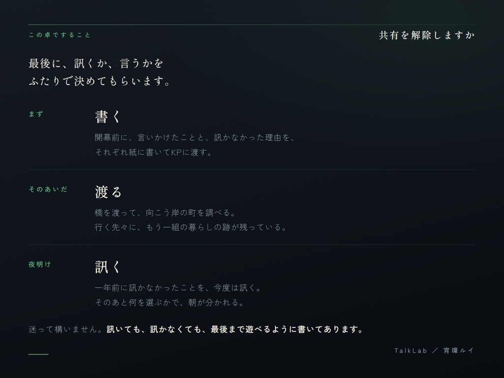 【CoC6版シナリオ】共有を解除しますか|PL2人・戦闘なし・2〜3時間・無料